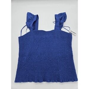 Old Navy Blue Flutter Eyelet Smocked Crop Top LARGE NWT